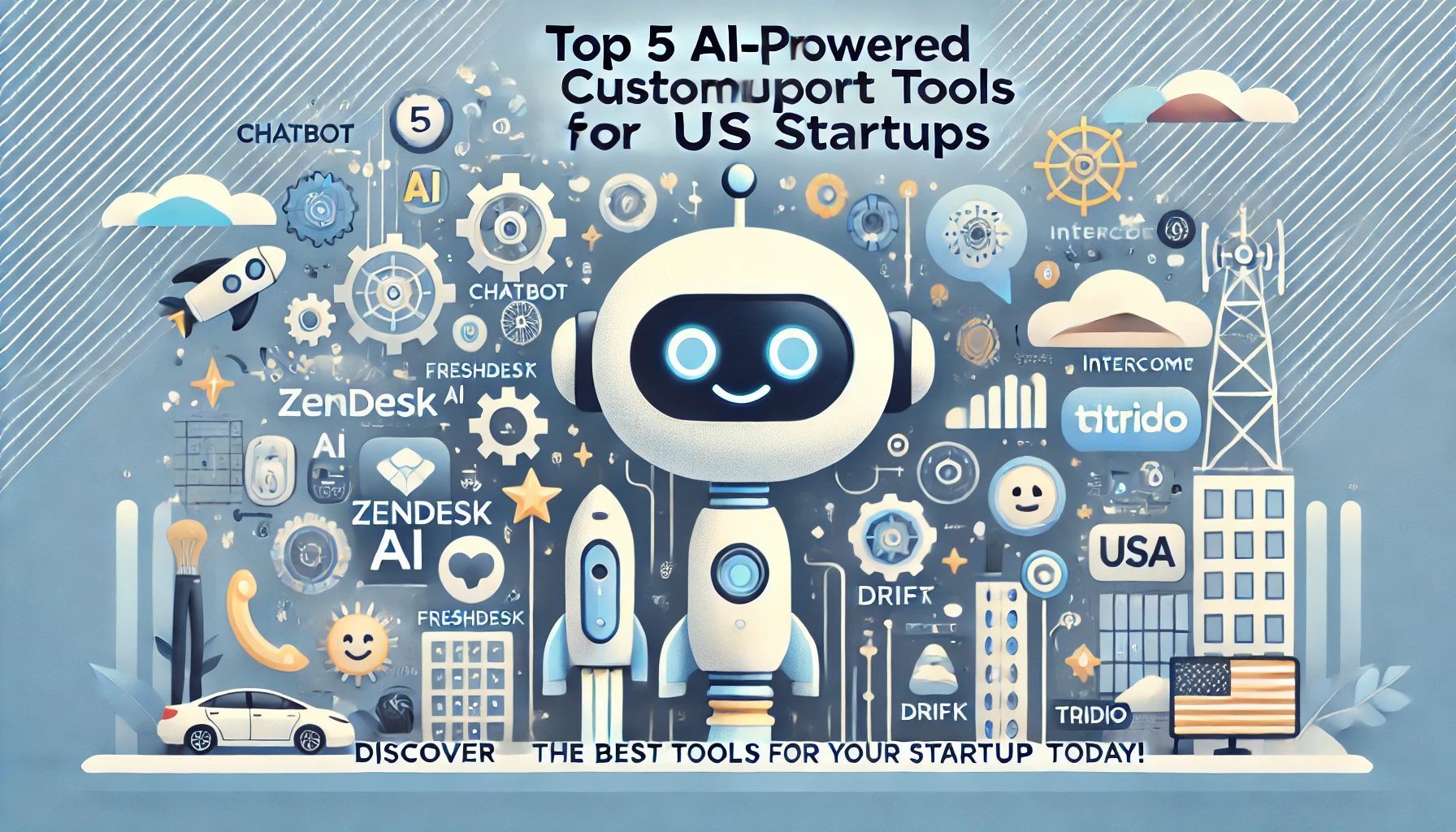 Top 5 AI-powered customer support tools for US startups, featuring Zendesk AI, Freshdesk AI, Intercom, Drift, and Tidio. Perfect for startups looking to automate and improve customer support.